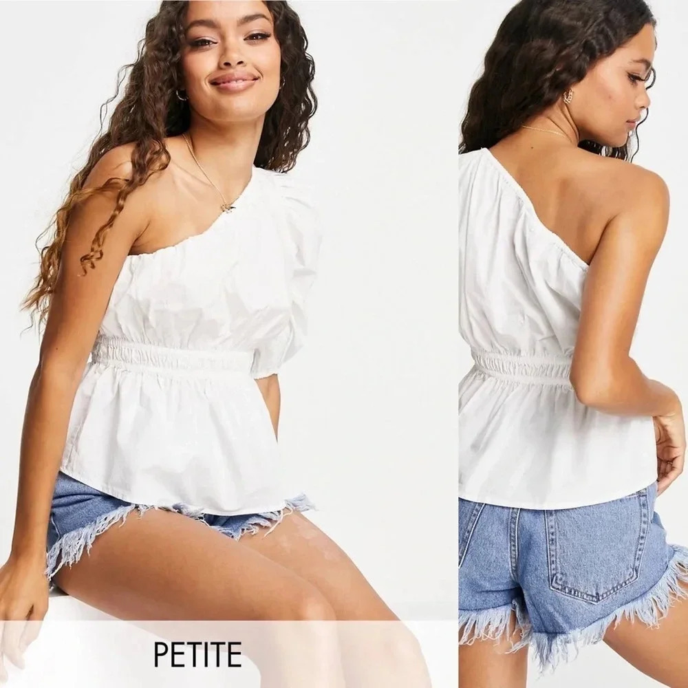 Y2K White One Shoulder Peplum Top Petite Ruffle Blouse Summer Festival Cute